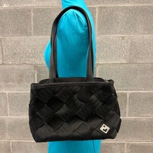 Maggie Bags Black Woven Seatbelt Purse Shoulder Bag Medium 13”
